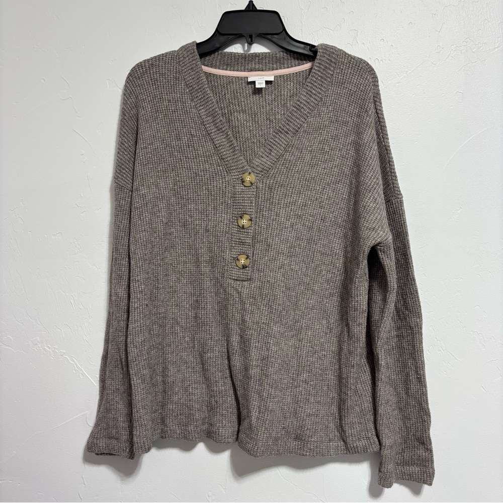 J.Jill Women's Sweater Waffle Large Pull On Button Accents Rayon Poly Nylon
